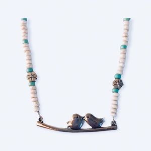 Turquoise & Ivory Beaded Love Bird Necklace